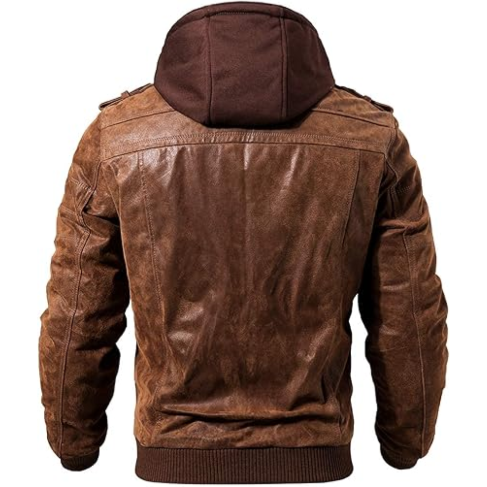 Colin Brown Leather Jacket with Hoodie